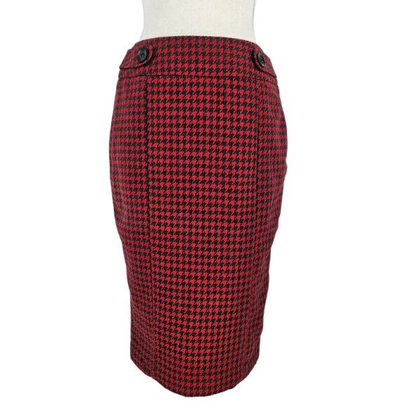 F & F Vintage-Style Red Black Wool Blend Houndstooth Slim Slim Pencil Skirt 8 - Picture 1 of 12